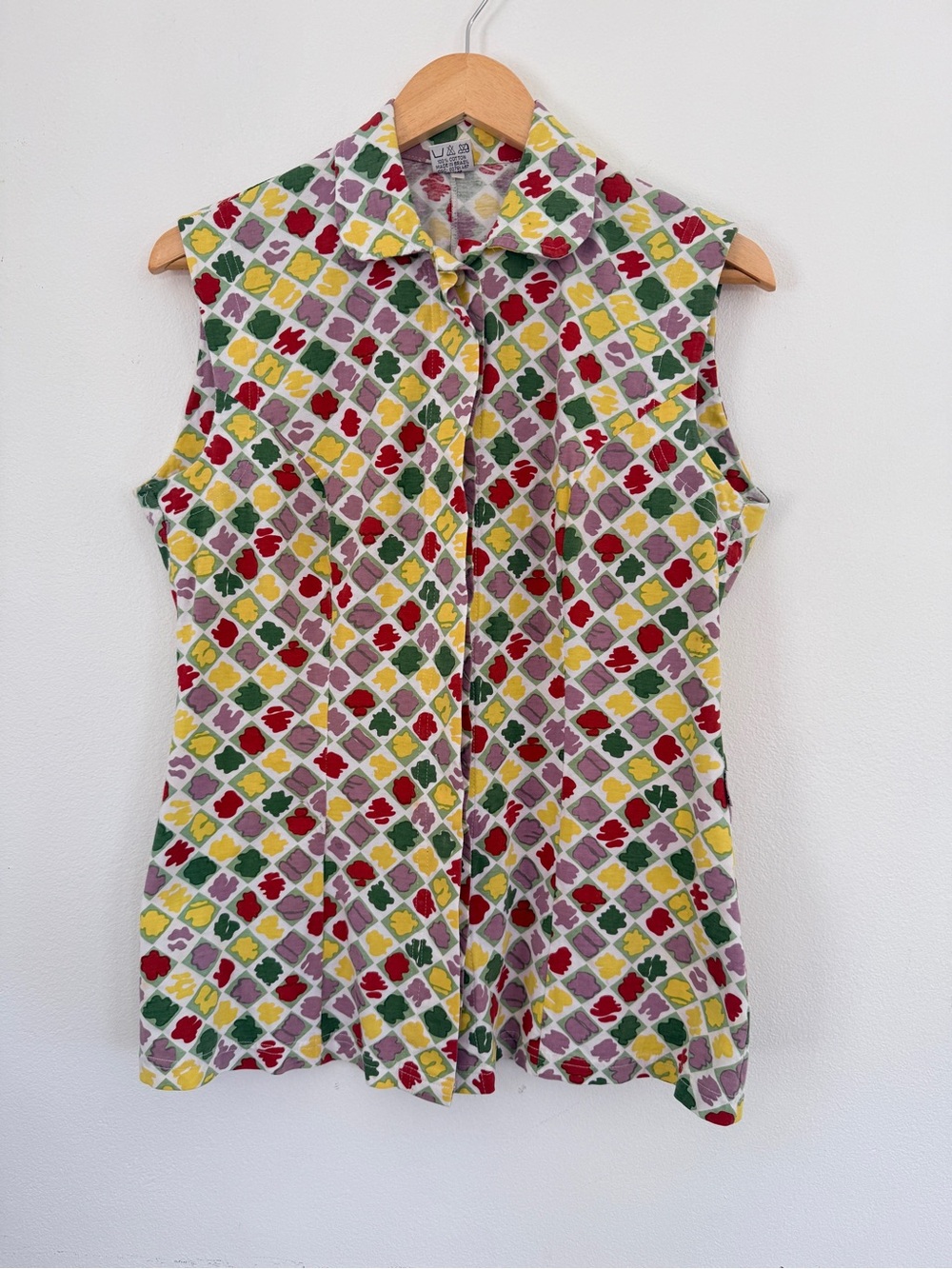 Vintage 90s Y2K DANTON RIO Retro Geo Print Top M